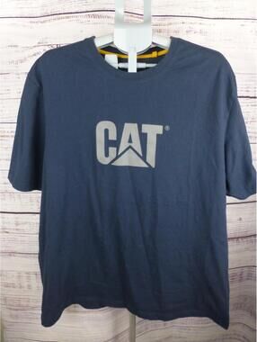 CAT Caterpillar Men's XXL Blue Gray Logo Short Sleeve Crew Neck T-Shirt - K5